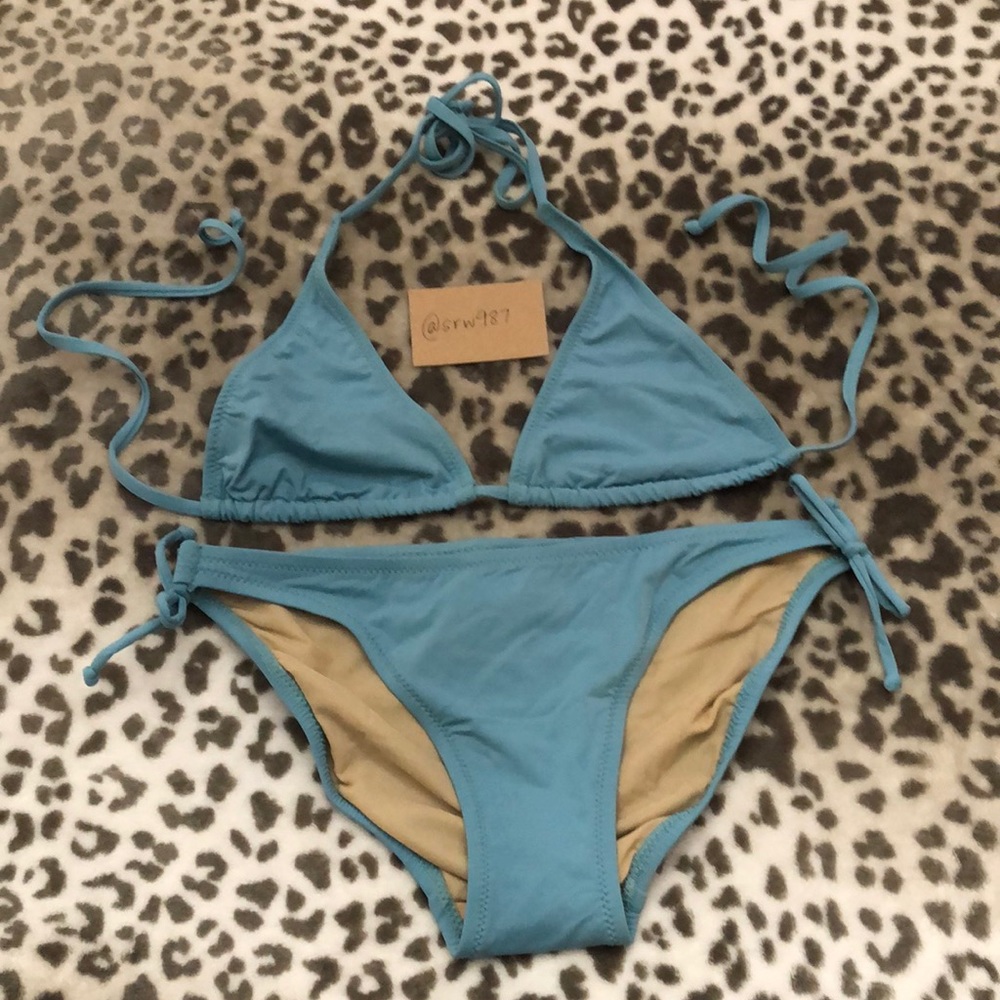 NWOT J. Crew Blue Triangle Halter Bikini Top & Bottoms Set Size Small